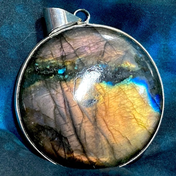 XL High Quality Bright Flash Blue Yellow PINK Labradorite 925 Gemstone Pendant - Picture 14 of 16